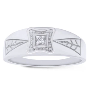 Mens Wedding Bands Ring Natural Diamond 14K White Gold Plated Sterling Silver - Picture 1 of 7