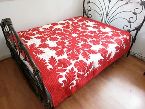 Hawaiian quilt 100% hand quilted/hand appliqued full/queen bedspread 80x80 New - Picture 1 of 3