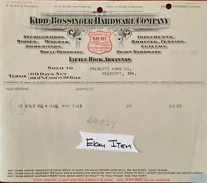 Billhead Little Rock Ark 1922. KIDD BOSSINGER HARDWARE CO. CERCA DE ESTUFA DE VAGÓN - Imagen 1 de 1