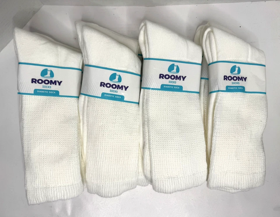 Extra Roomy Diabetic Socks J800xl White Crew Size 13-16 6 Pair Made in USA
