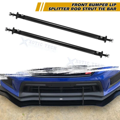 Black Sporty Style Auto Front Bumper Lip Splitter Strut Rod Tie Support Bars - Image 1 of 4