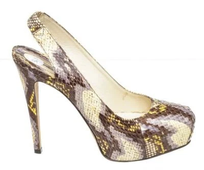 全新 BRIAN ATWOOD 奶油多色蛇皮露背高跟鞋 38 7.5 厚底鞋跟 — 第 1/4 张图片