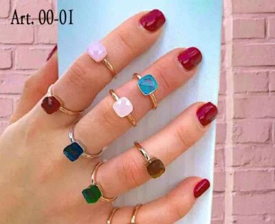 Anello argento 925 mod. solitario pietra colorata quadrata regalo donna ragazza - Immagine 1 di 3