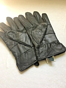 Vintage Mens Black 100% Leather Polyester Lining Elasticated Wrist Gloves Size M - Picture 1 of 5