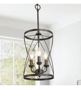 LNC Onawa Drum Chandelier 3-Light Rust Bronze Farmhouse Cage Pendant Light 036 - Image 1 of 4