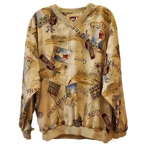 TAIL Vintage 90s Tennis Golf Pullover Vneck All Over Print Bunt Retro Gr. M - Bild 1 von 14