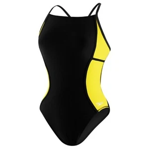 Speedo Sprint Splice Powerplus Swimsuit Black/Yellow - Picture 1 of 4