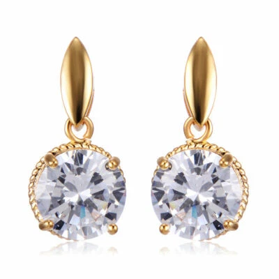 Stunning New Yellow Gold Filled Clear White 10mm Round CZ Stud Dangle Earrings - Image 1 of 4