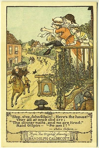 Randolph Caldecott Pictures Stop, stop John Gilpin Children on Balcony Postcard - Picture 1 of 1