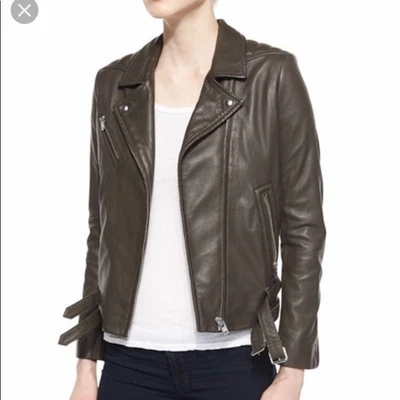 Jaqueta de couro IRO Jone 38 6 couro cinza motociclista zíper outono motocicleta - Imagem 1 de 4