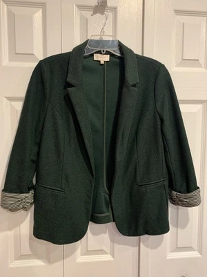 Skies Are Blue Blazer Sz L Deep Green 2 Pockets Striped Cuffs Business Casual - Image 1 of 4