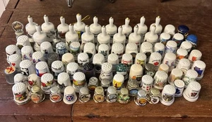 85+ VTG Lot Souvenir Assorted Thimbles Bone China Metal Pewter Porcelain Bells - Picture 1 of 13