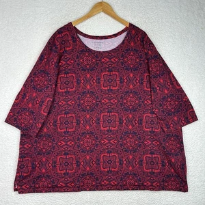 T-shirt Catherines donna Plus 3X (26/28W) rosso navy stampa geometrica cotone vestibilità facile - Foto 1 di 12