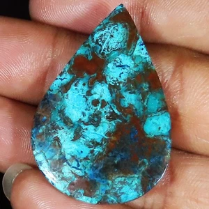 33.40 Cts 100% Natural Azurite Pear Cabochon Loose Gemstone 28x41x3 mm UT122 - Picture 1 of 7
