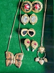 Vtg Brand 1928 Jewelry LOT Earrings Butterfly Necklace Heart Locket Porcelain + - Picture 1 of 7
