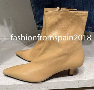 ZARA NUEVO MUJER CUERO TACÓN BOTINES BEIGE 35-42 1100/610/102 Foto 1 de 3