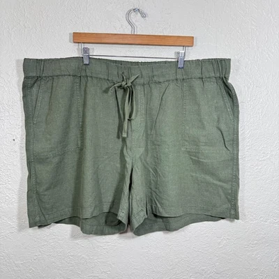 Nordstrom Caslon Linen Shorts 4X 6" Olive Army Green Pull On Utility Boho Resort - Image 1 of 4