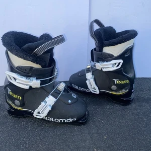 Botas de esquí Salomon Team usadas para niños 2 hebillas azules tallas Mondo 19.0 negro/blanco - Imagen 1 de 5