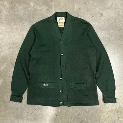 Cardigã vintage anos 60 Varsity lã HL Whiting ponto corrente Bill malha anos 50 - Imagem 1 de 4