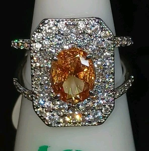 RBP8429 She's A Statement Piece- Lab-Created Amber Topaz On Rhodium Size 6 - Picture 1 of 2