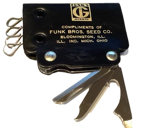 FUNKS HYBRID SEED CO ADVERTISING KEY HOLDER BOTTLE OPENER KNIFE FILE VINTAGE - Picture 1 of 8