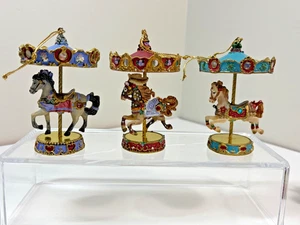 1999 Bradford Edition Carousels for All Seasons 3 Christmas Horse Ornaments - Picture 1 of 8