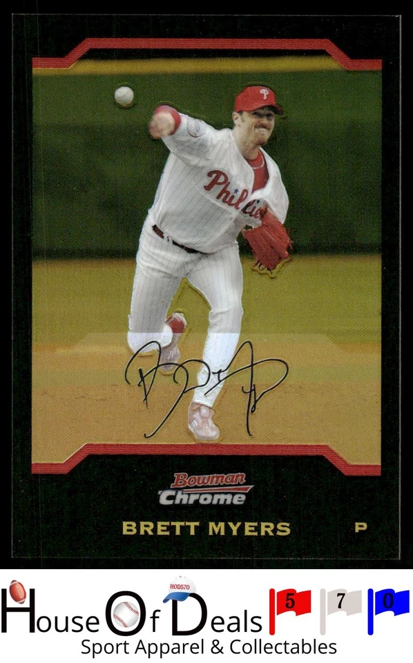 Tarjeta Bowman 2004 cromada #123 Brett Myers Gold Refractors Philadelphia Phillies Foto 1 de 2