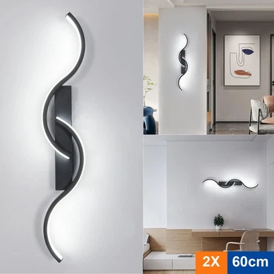 2x Modern LED Wall Light Black Cool White Wall Lamp Living Room Hallway 60cm - Image 1 of 4
