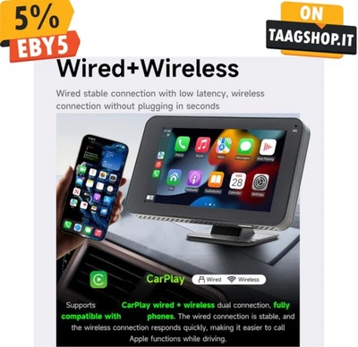 CARPLAY PORTABLE WIRELESS CAR PLAYER MP5, 4,7" BLUETOOTH 5.0 NEW FAST SHIP - Immagine 1 di 4