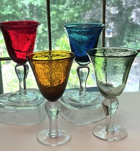 4 Artland Iris Water Glasses Multi Color Hand Blown Bubble Stem Wine Goblet Set - Picture 1 of 10