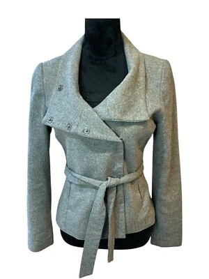 Chaqueta de Moto H&M Para Mujer Mezcla de Lana Gris Talla 4 Forrada Frontal a Presión Elegante Usada Foto 1 de 4