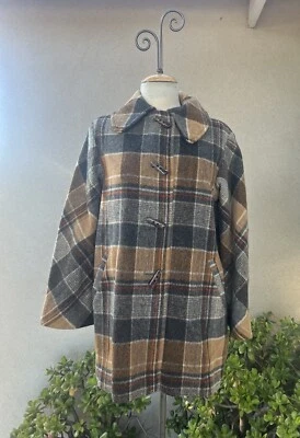 Vtg Mod Wool Plaid Jacket Short Coat Grey Brown Pockets Sz M Dee Dee Deb - Image 1 of 4