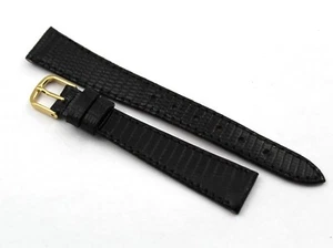 Watch Band Genuine Lizard Black Lucido 14/10mm Hand Made Luxury Unisex Nuovo - Picture 1 of 3