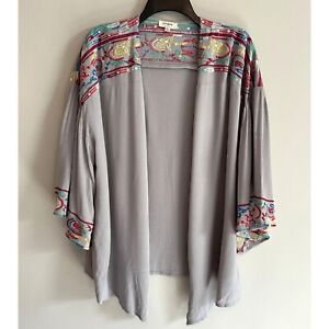 Umgee Embroidered Kimono Cardigan Topper Floral Boho Open Front Med Large Cotton