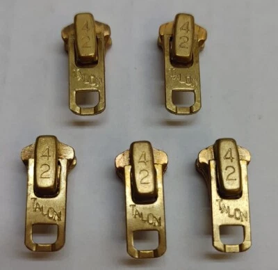 5 Deadstock Vtg 60s 70s #4.2 Talon USA Jeans Sliders Metal Zipper Pull 42 Levis  - Image 1 of 3