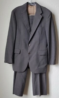 BOTANY 500 Blazer Suit Pants 2Pc Set NoSz 38 Brown Pinstripe Men Career VINTAGE - Image 1 of 4