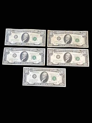 5 Circulate Small Head Ten Dollar ($10) Bills  - 1969 Series - Image 1 of 2