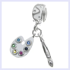 Sterlingsilber Maler Künstler CZ Palette Pinsel Perle für Europäisches Charm Armband - Bild 1 von 2