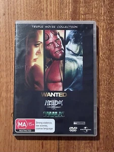 Wanted/Hellboy II Golden Army/Hulk Triple Movie Pack DVD Set - Picture 1 of 6