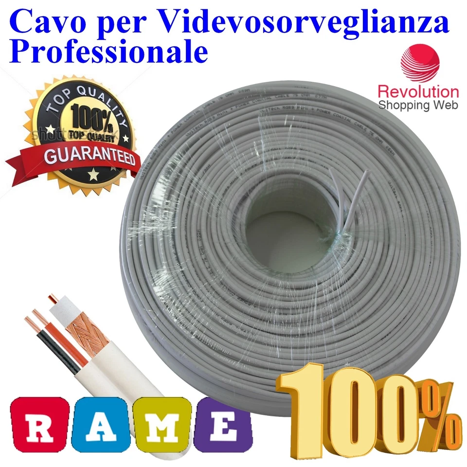 RVT Cavo RG59 MINI ED ALIMENTAZIONE 0.50MM 100 METRI IN RAME IDEALE PER TELECAMERE
