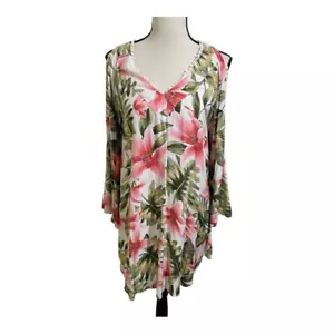 Solitaire Damen Schwimmen Überziehen Hawaii Blumen Kleid Viskose Baumwolle Größe Medium - Bild 1 von 12