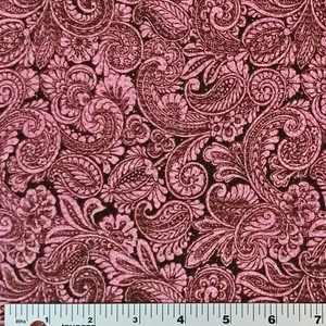 Hobby Lobby Pink & Dark Brown Paisley Rib Knit Stretchy Fabric 84" x 58" - Picture 1 of 2