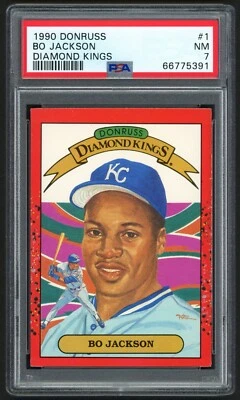1990 DONRUSS BO JACKSON #1 DIAMOND KINGS KANSAS CITY ROYALS PSA 7 NEAR MINT - Image 1 of 2