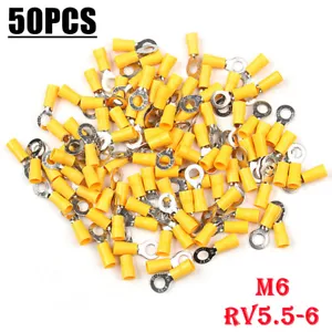 50PCS Wire Ring Terminals Vinyl 12-10 Gauge 1/4" M6 Car Audio Crimp Connectors - Picture 1 of 6