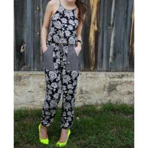 Mono floral negro American Eagle para mujer S Jogger bolsillos llamativos - Imagen 1 de 10