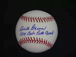 DICK GREEN SIGNED OMLB BASEBALL WITH "1974 BABE RUTH AWARD" INSCRIPTION JSA COA - Picture 1 of 7