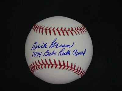 DICK GREEN SIGNED OMLB BASEBALL WITH "1974 BABE RUTH AWARD" INSCRIPTION JSA COA - Image 1 of 4