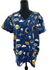 Serene Uniformen Gr. L Medical Happy Halloween Kürbis Katzen Regenbögen Monde Sterne - Bild 1 von 7