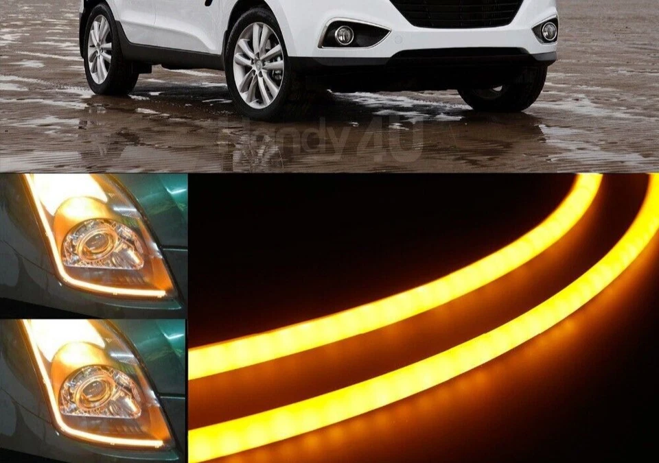 LED flessibile Angel Eyes AMBRA/GIALLO diurne Fari Tuning Auto Tubo 2 x 60 cm - Immagine 1 di 1