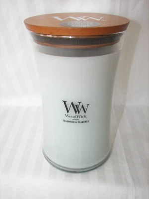 Vela de reloj de arena Lg Woodwick de madera de salvia y pastos marinos 21,5 oz fragancia premium para el hogar Foto 1 de 4